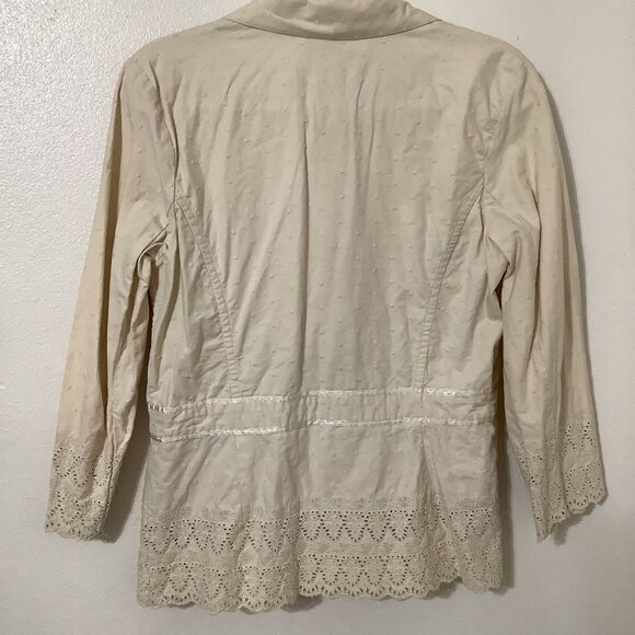 Vintage Y2K Cream Polka Dot 100% Cotton Mori Kei Feminine Blazer L Autumn Fall - Picture 6 of 15